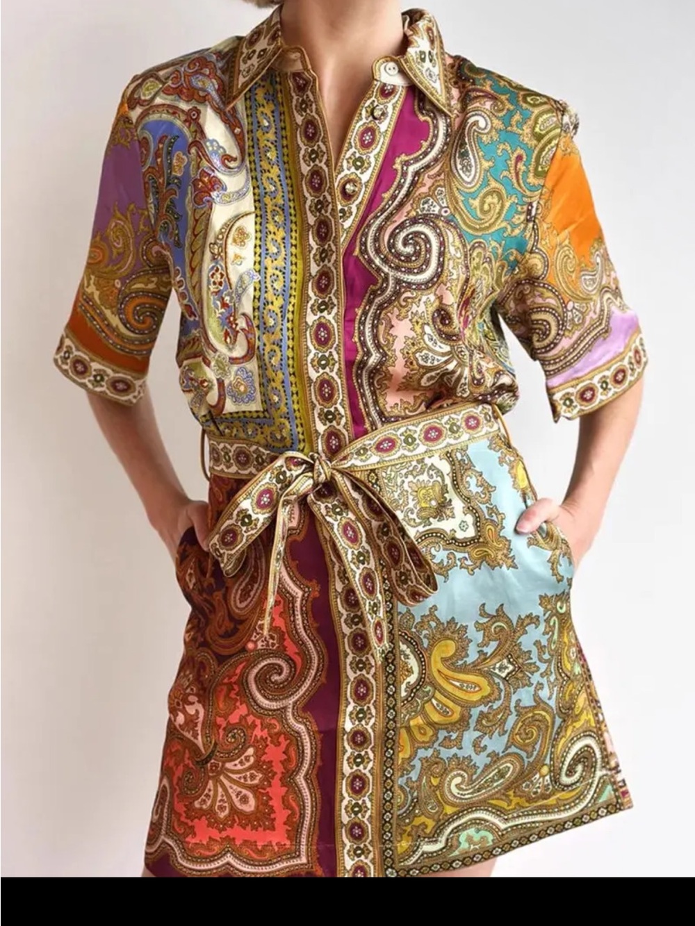 NWT Baroque Pattern Muli Colored Dress w/Removable Tie, S-L